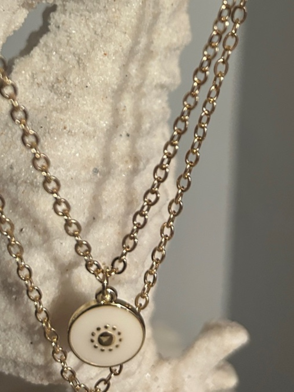 Double Chain Necklace with Two Gorgeous Enamel Charms with Gold Finish - Picture 3 of 9